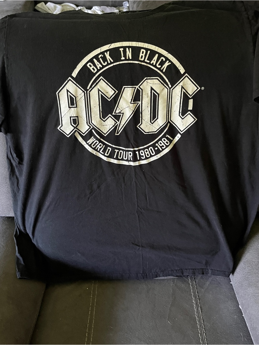 AC/DC Black Short Sleeve Tee with White 'Back In Black' Logo
